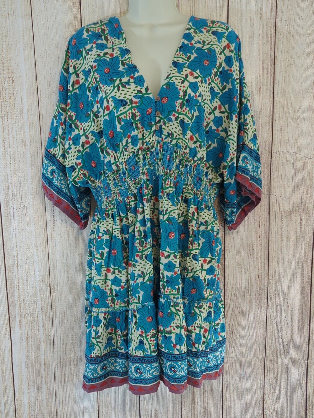 Natural Life Celia Mini Dress  Tiered Smocked Ruffle Resort Bohemian Sundress